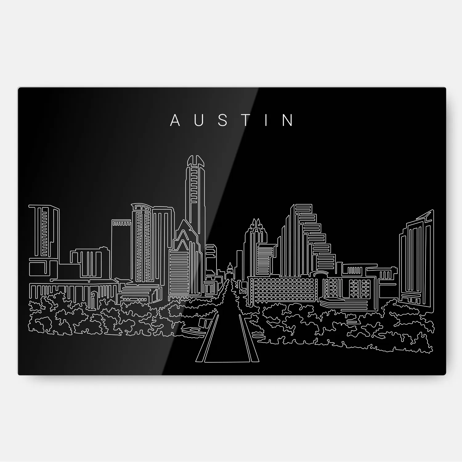 Austin TX Skyline Line Art Metal Print