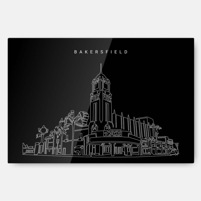 Bakersfield Fox Theater Line Art - Metal Print Wall Art - Main - Dark