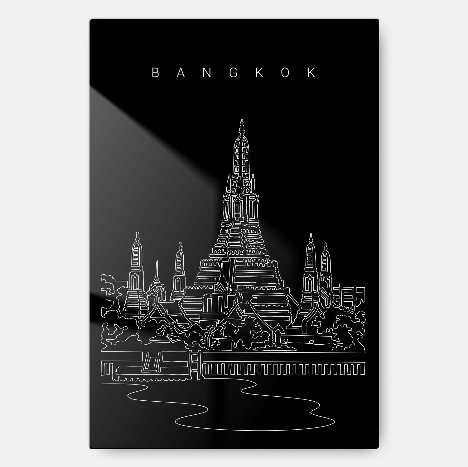 Bangkok Wat Arun Temple Line Art – Metal Print – Portrait