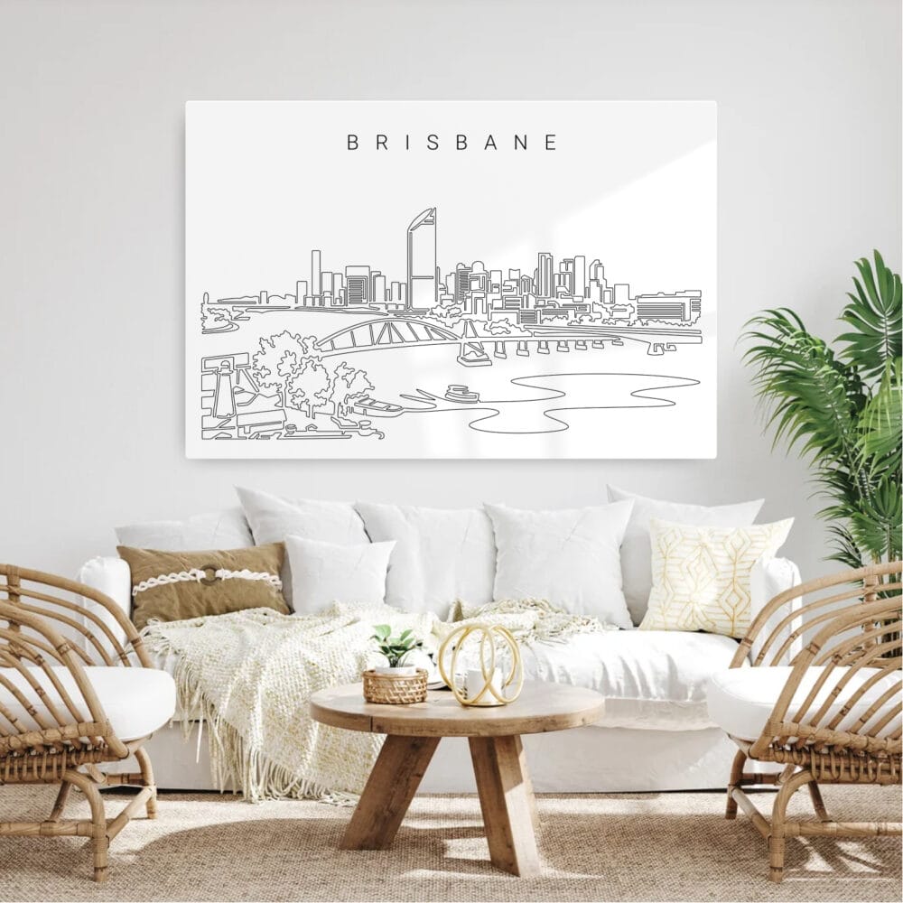 Brisbane Skyline Metal Print - Living Room - Light Brisbane Skyline Metal Print - Living Room - Light