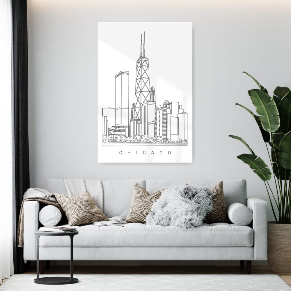 Chicago Skyline Metal Print - Living Room - Portrait Chicago Skyline Metal Print - Living Room - Portrait