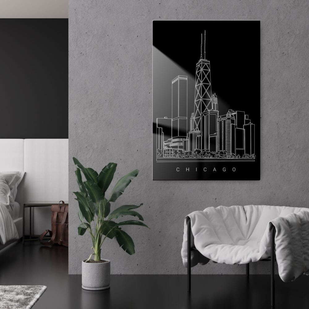 Chicago Skyline Metal Print - Lounge - Portrait - Dark Chicago Skyline Metal Print - Lounge - Portrait - Dark