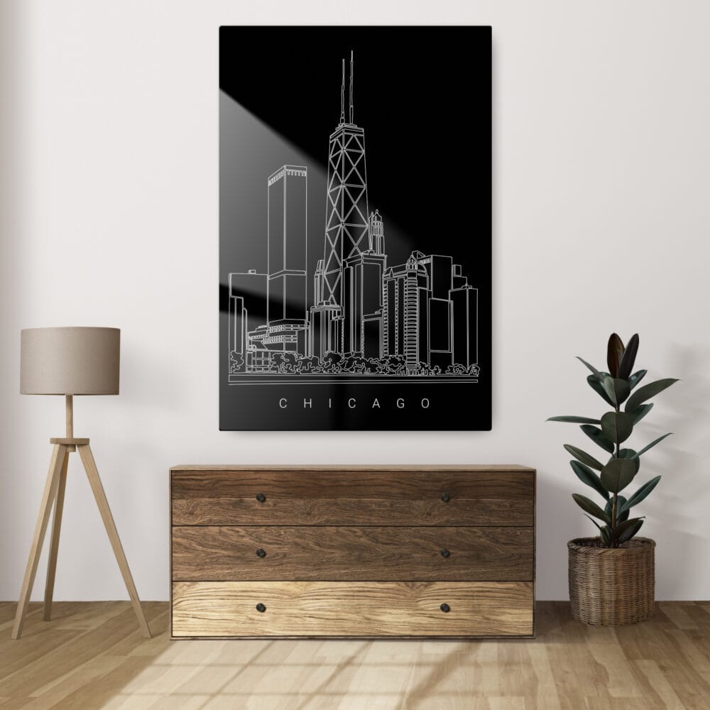 Chicago Skyline Metal Print - Sideboard - Portrait - Dark Chicago Skyline Metal Print - Sideboard - Portrait - Dark