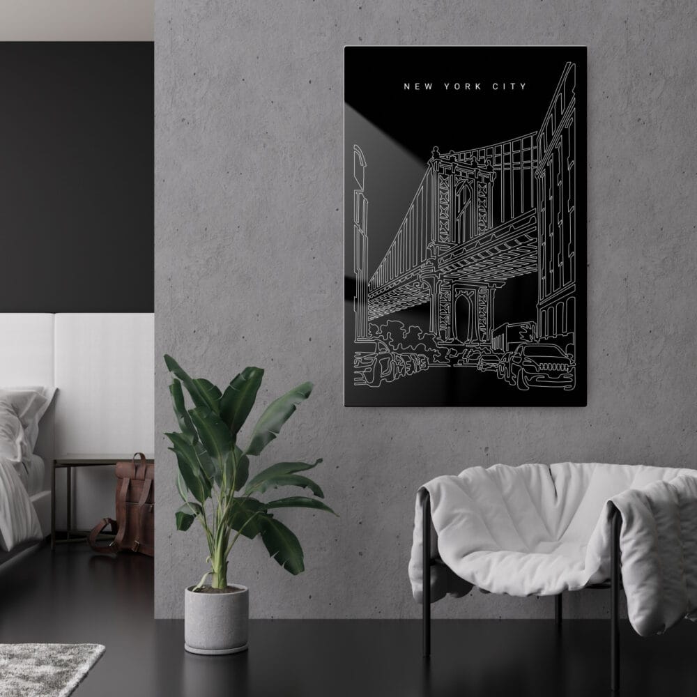 NYC Manhattan Bridge Metal Print - Lounge - Portrait - Dark NYC Manhattan Bridge Metal Print - Lounge - Portrait - Dark