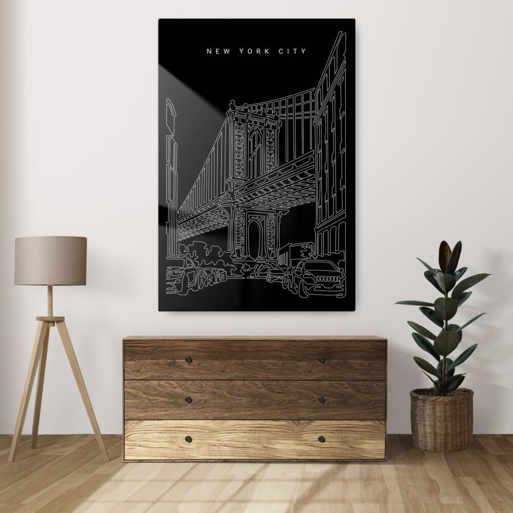 NYC Manhattan Bridge Metal Print - Sideboard - Portrait - Dark NYC Manhattan Bridge Metal Print - Sideboard - Portrait - Dark