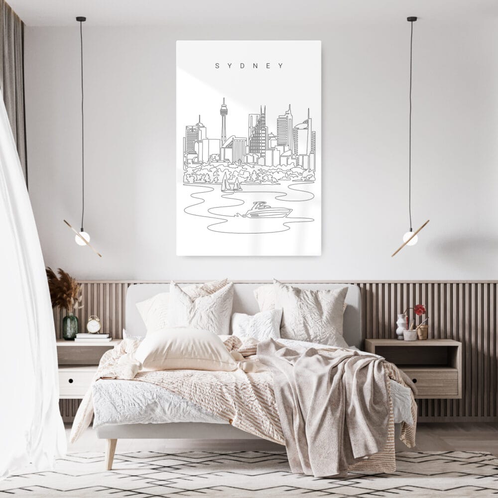 Sydney Skyline Metal Print - Bedroom - Portrait Sydney Skyline Metal Print - Bedroom - Portrait