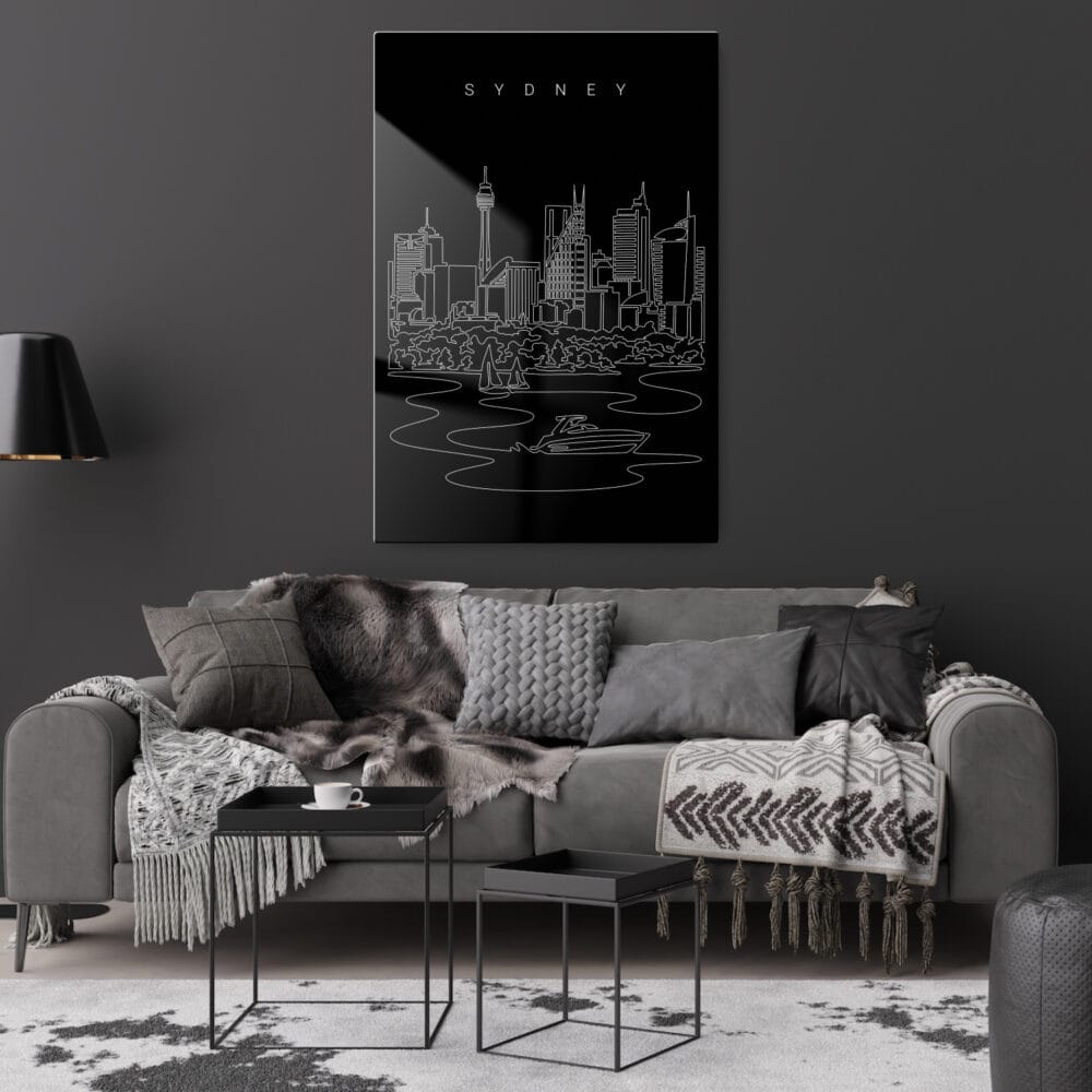 Sydney Skyline Metal Print - Living Room - Portrait - Dark Sydney Skyline Metal Print - Living Room - Portrait - Dark