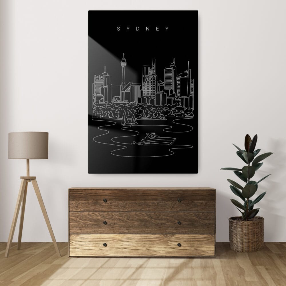 Sydney Skyline Metal Print - Sideboard - Portrait - Dark Sydney Skyline Metal Print - Sideboard - Portrait - Dark