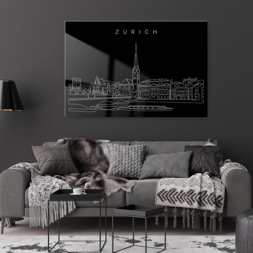Zurich Skyline Metal Print - Living Room - Dark Zurich Skyline Metal Print - Living Room - Dark