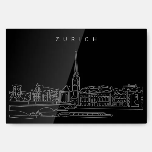 Zurich Skyline Metal Print Wall Art - Main - Dark