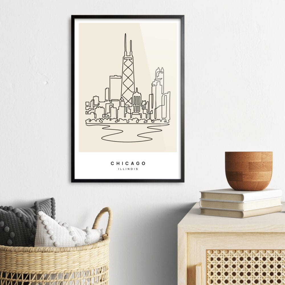 Framed Chicago Line Art Poster Wall Art - Hallway - Portrait Framed Chicago Line Art Poster Wall Art - Hallway - Portrait