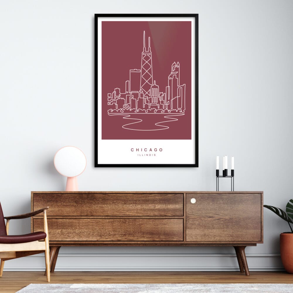 Framed Chicago Line Art Poster for Kitchen - Portrait Framed Chicago Line Art Poster for Kitchen - Portrait