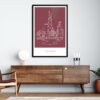Framed Chicago Line Art Poster for Kitchen - Portrait