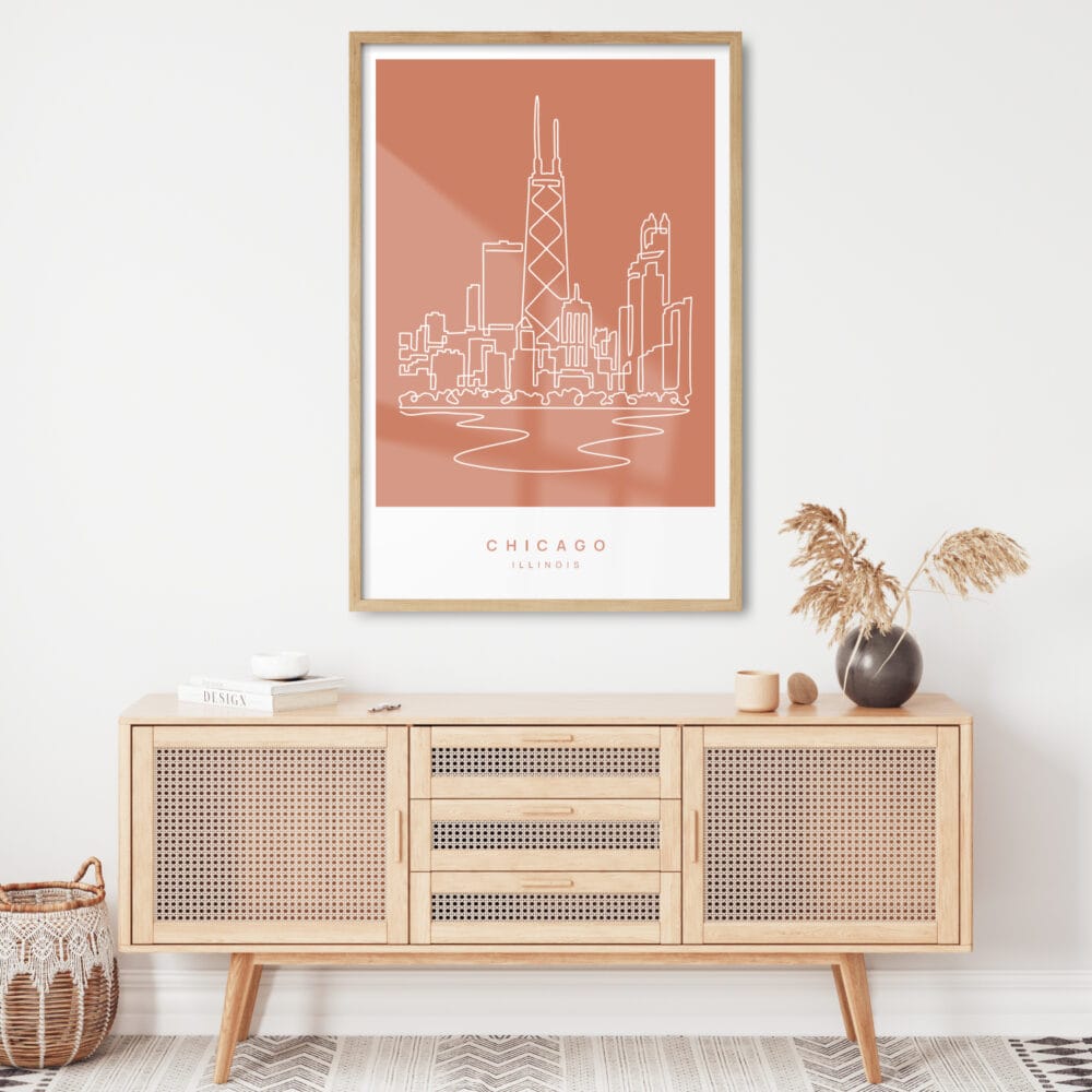 Framed Chicago Line Art Poster for Living Room - Portrait Framed Chicago Line Art Poster for Living Room - Portrait