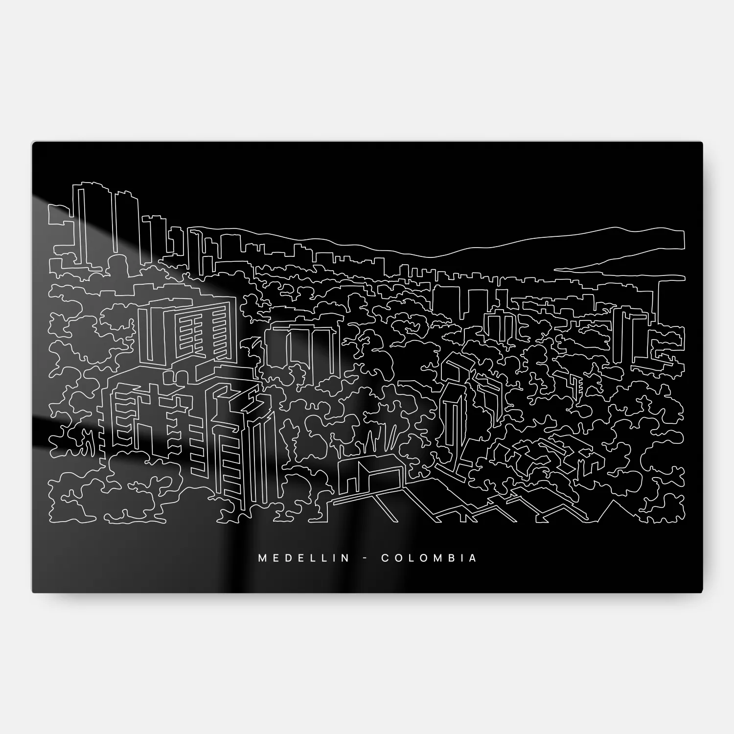 Medellin Colombia Skyline Line Art - Metal Print