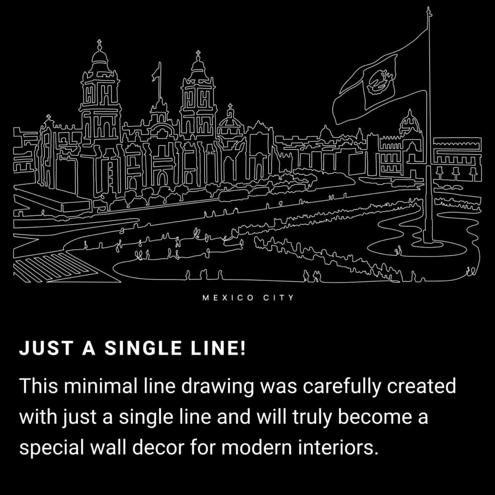 Mexico City One Line Drawing Art - Dark Mexico City One Line Drawing Art - Dark