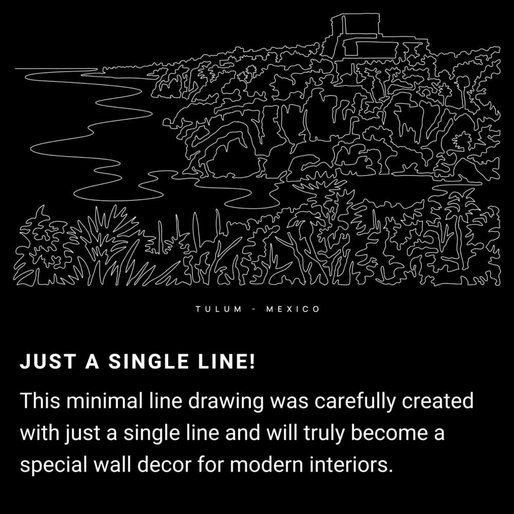 Tulum Mexico One Line Drawing Art - Dark Tulum Mexico One Line Drawing Art - Dark