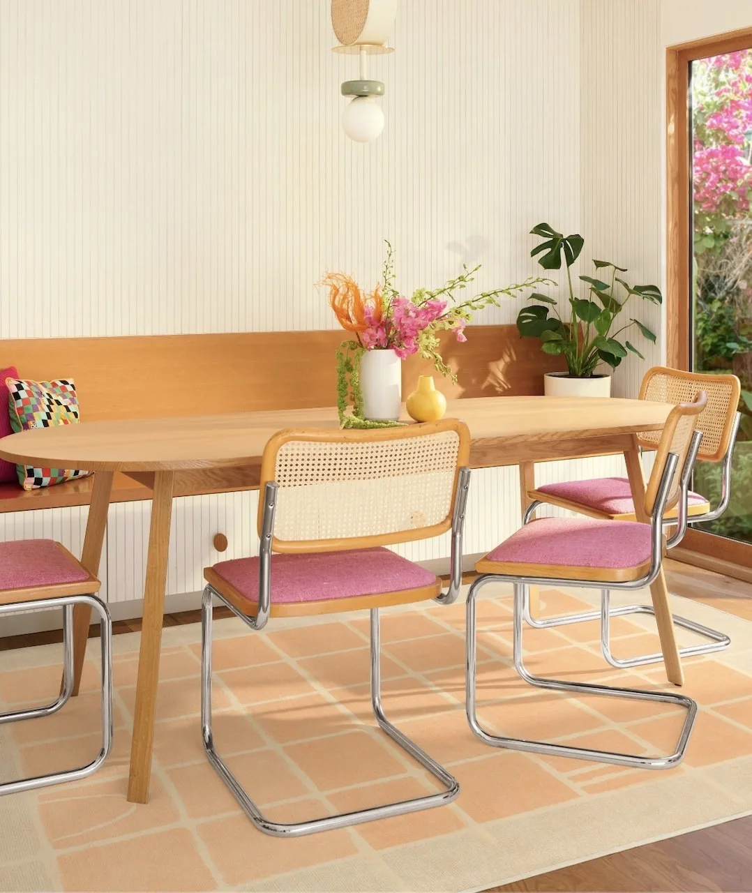 how to design with peach fuzz pantone color of the year 2024 dining room rug