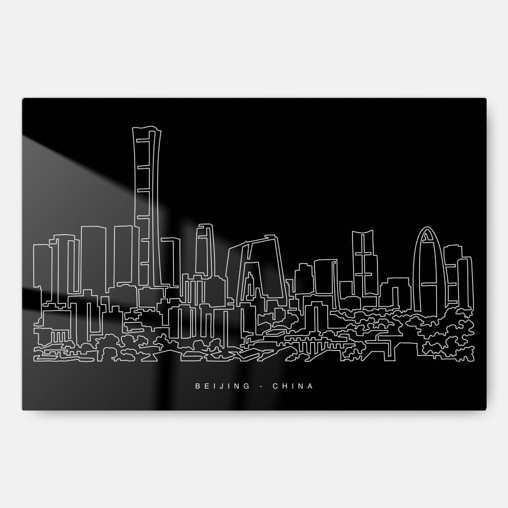 Beijing Skyline Line Art – Metal Print