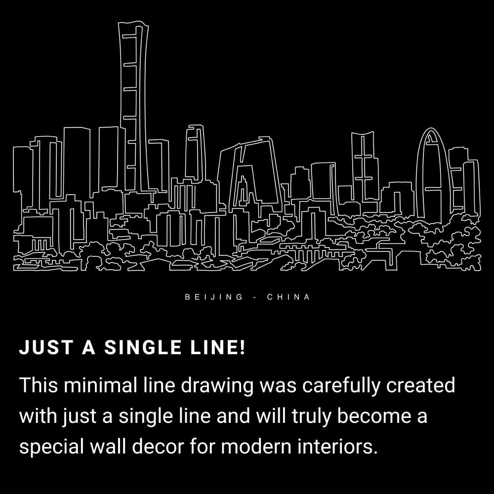 Beijing Skyline One Line Drawing Art - Dark Beijing Skyline One Line Drawing Art - Dark