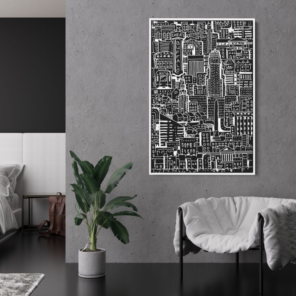 Buffalo NY Framed Canvas Art Print - Wall Decor - Portrait - Dark Buffalo NY Framed Canvas Art Print - Wall Decor - Portrait - Dark