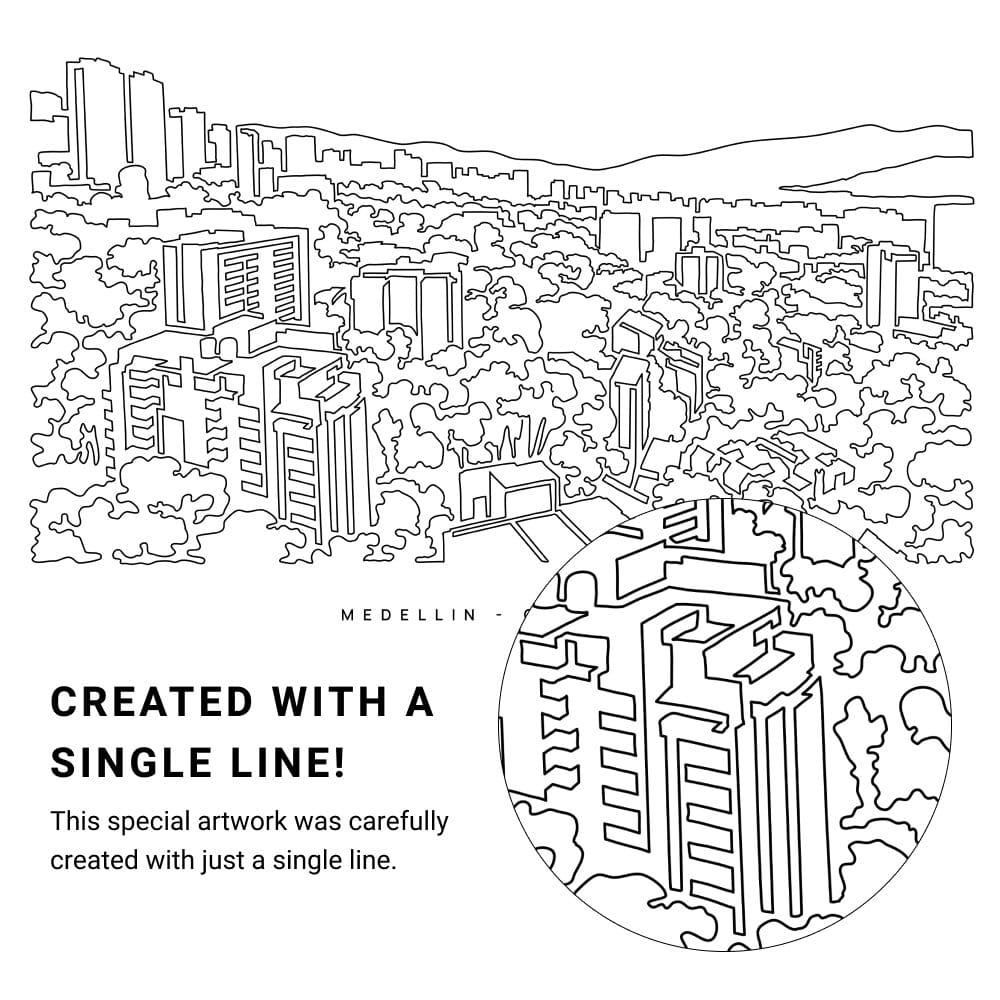 Medellin Colombia Vector Art - Single Line Art Detail Medellin Colombia Vector Art - Single Line Art Detail