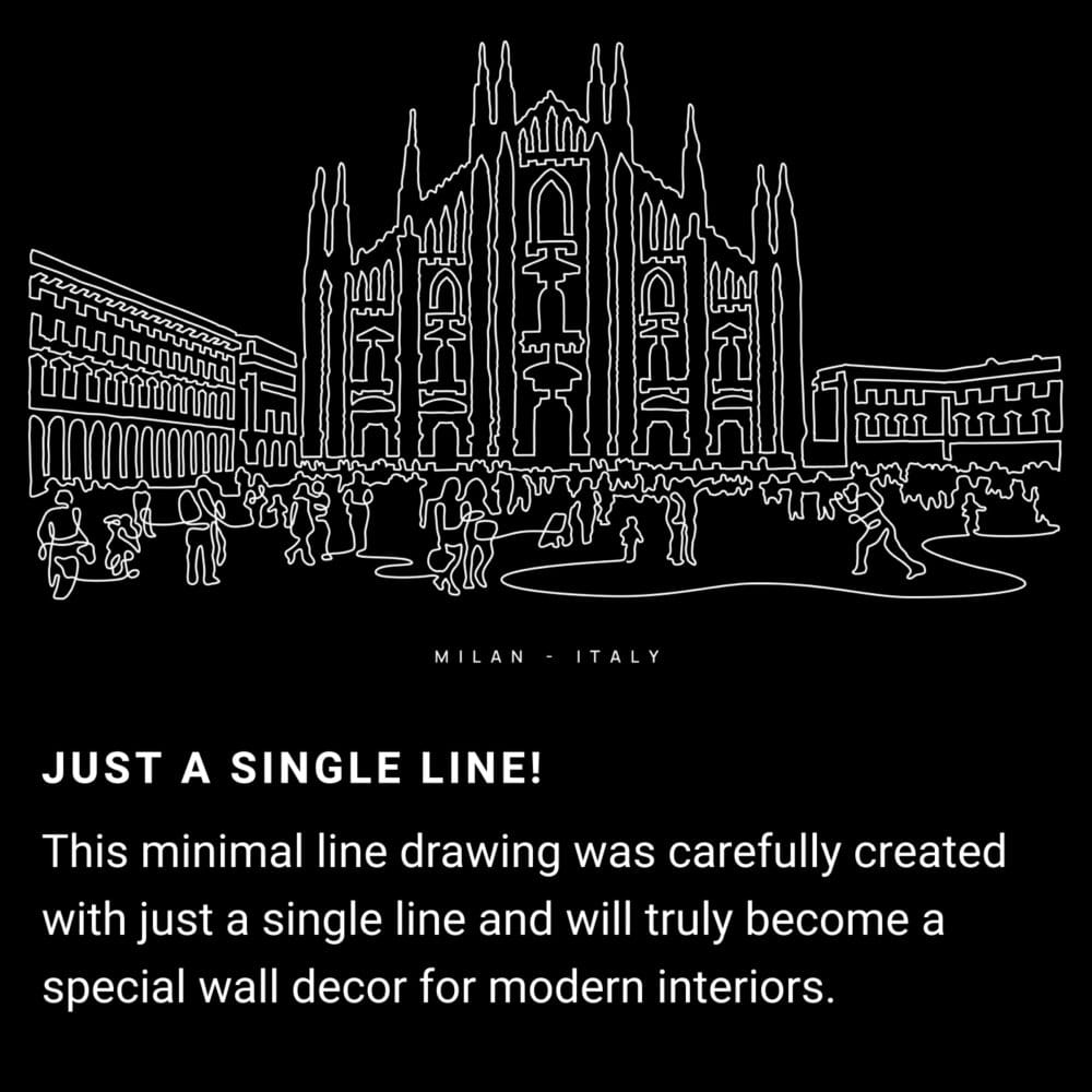 Milan One Line Drawing Art - Dark Milan One Line Drawing Art - Dark