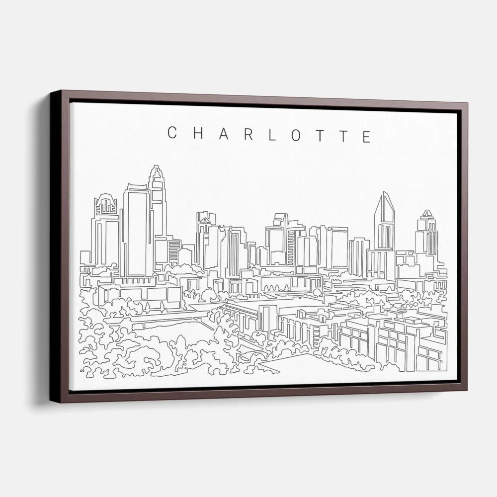 Framed Charlotte NC Canvas Print - Main - Light Framed Charlotte NC Canvas Print - Main - Light