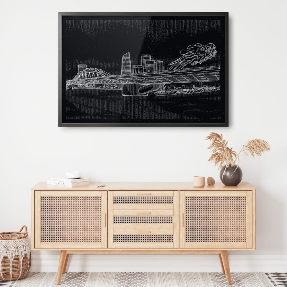 Framed Da Nang Vietnam Wall Art for Living Room - Dark Framed Da Nang Vietnam Wall Art for Living Room - Dark