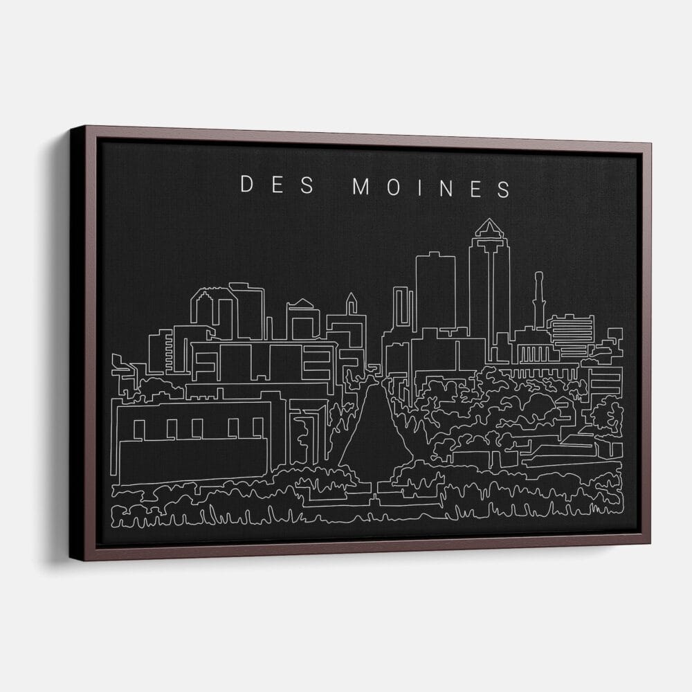Framed Des Moines Canvas Print - Main - Dark Framed Des Moines Canvas Print - Main - Dark