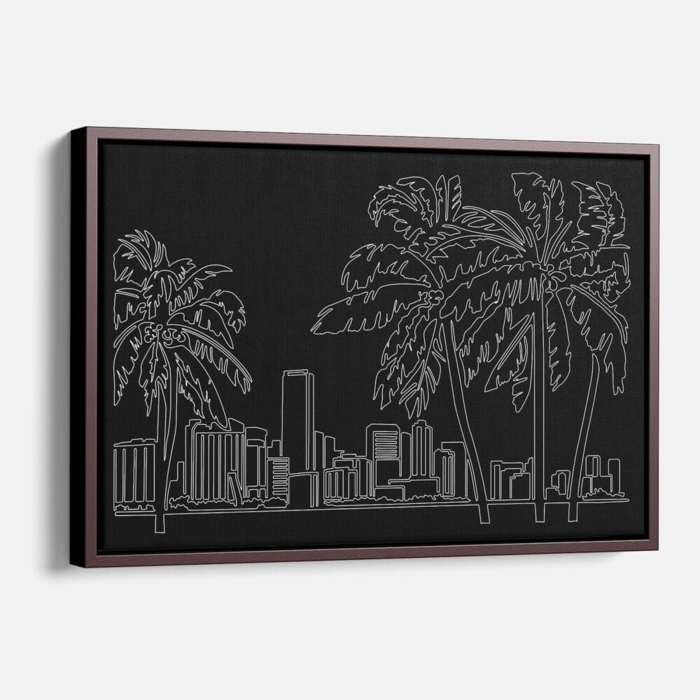 Framed Miami Skyline Canvas Print - Main - Dark Framed Miami Skyline Canvas Print - Main - Dark