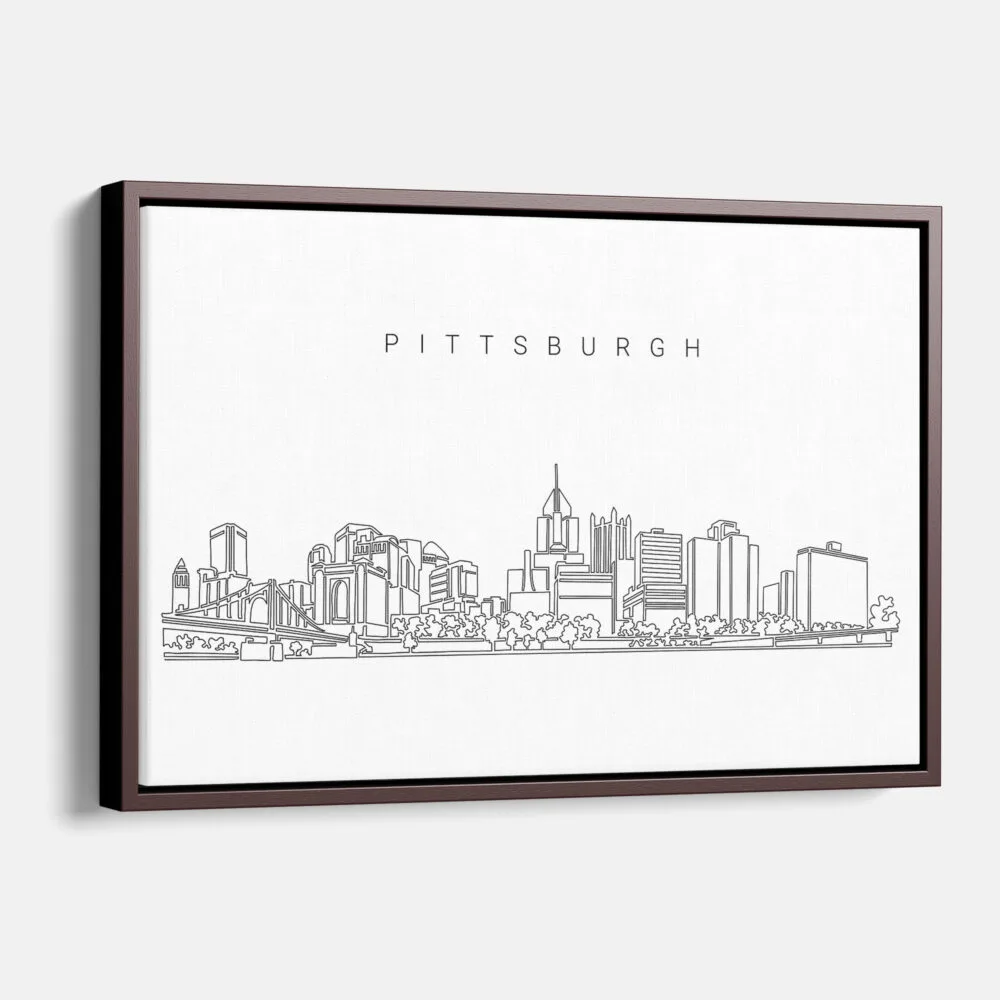 Framed Pittsburgh Skyline Canvas Print - Main - Light Framed Pittsburgh Skyline Canvas Print - Main - Light