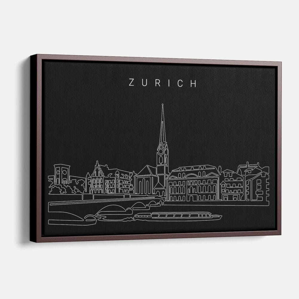 Framed Zurich Limmat River Canvas Print - Main - Dark Framed Zurich Limmat River Canvas Print - Main - Dark
