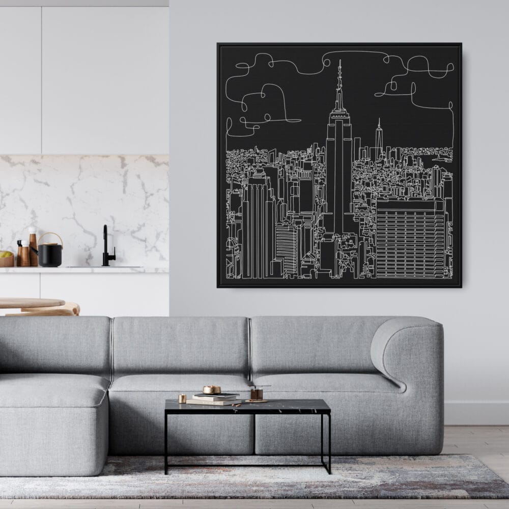 Framed New York Canvas Wall Art - Square - Modern Living Room - Dark Framed New York Canvas Wall Art - Square - Modern Living Room - Dark