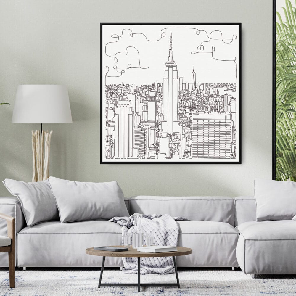 Framed New York Canvas Wall Art - Square - Modern Living Room - Light Framed New York Canvas Wall Art - Square - Modern Living Room - Light