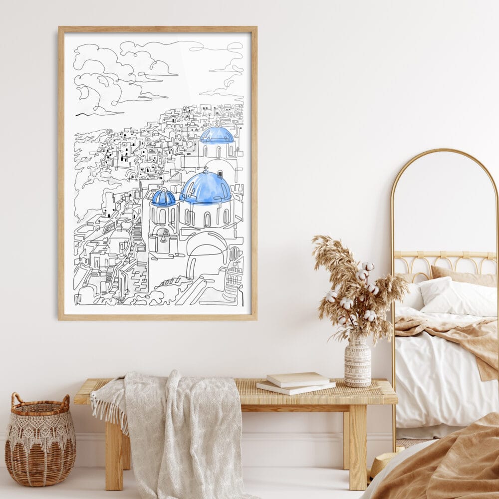 Framed Santorini Greece Wall Art - Bedroom - Portrait Framed Santorini Greece Wall Art - Bedroom - Portrait