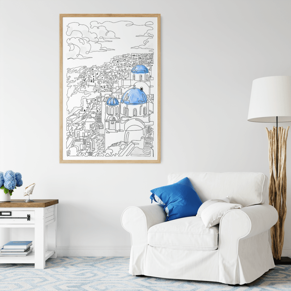 Framed Santorini Greece Wall Art - Reading Nook Framed Santorini Greece Wall Art - Reading Nook