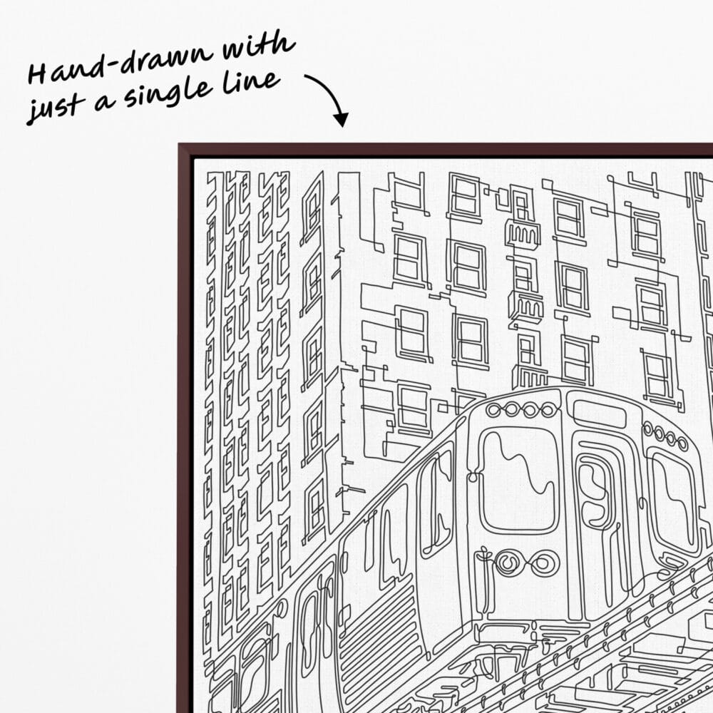 Framed Chicago L Train Canvas Wall Art - One Line Drawing Framed Chicago L Train Canvas Wall Art - One Line Drawing