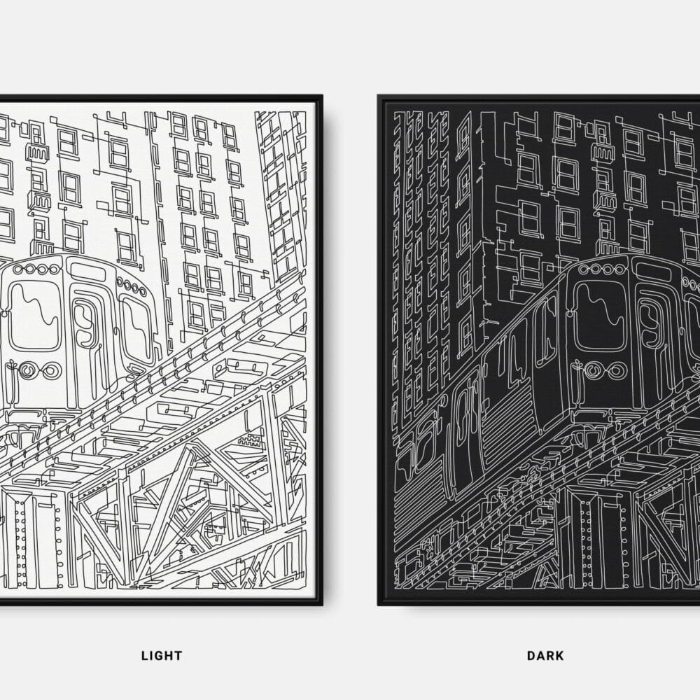 Framed Chicago L Train Canvas Wall Art - Square - Color Selection Framed Chicago L Train Canvas Wall Art - Square - Color Selection