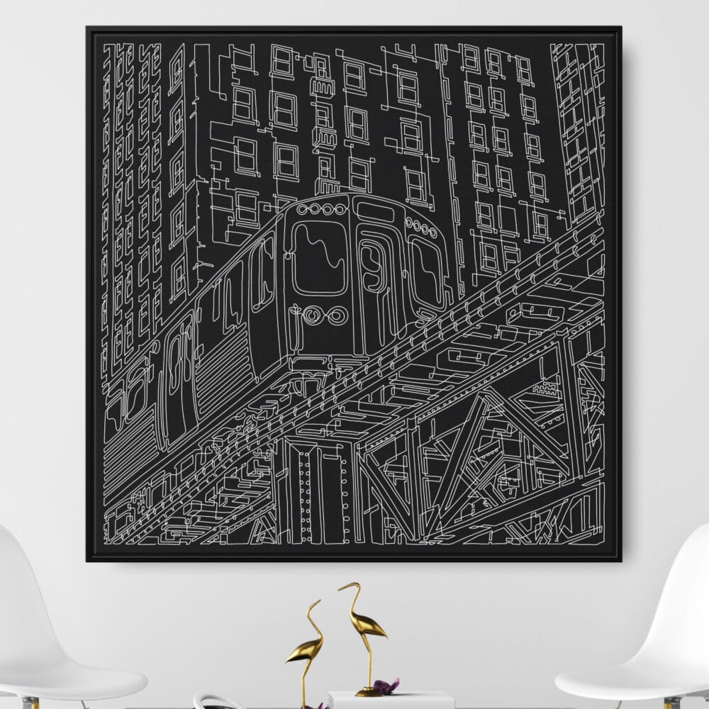 Framed Chicago L Train Canvas Wall Art - Square - Main - Dark