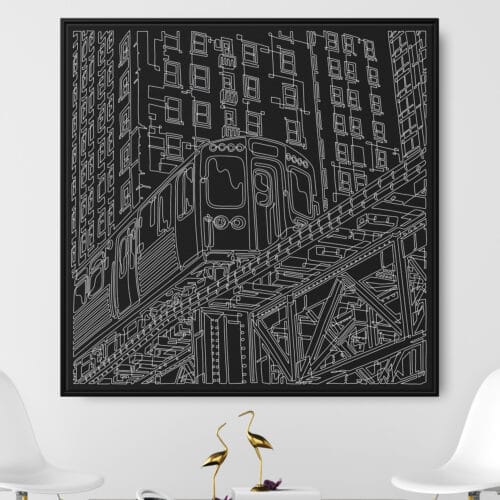 Chicago Canvas Print - The Loop - L Train as One Line Drawing - Canvas Print