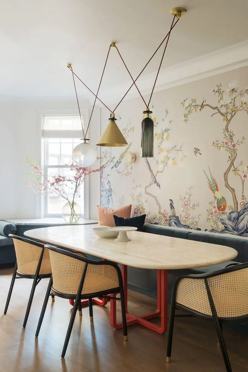 wallpaper accent wall trends modern birds asian inspired dining room