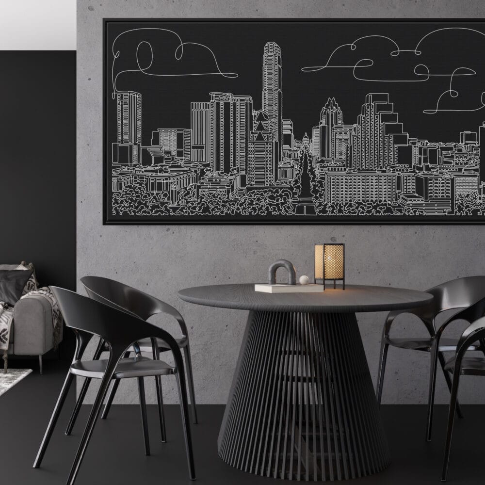 Framed Austin Texas Canvas Wall Art - Pano - Kitchen - Dark Framed Austin Texas Canvas Wall Art - Pano - Kitchen - Dark