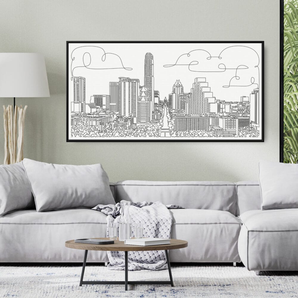 Framed Austin Texas Canvas Wall Art - Pano - Living Room - Light Framed Austin Texas Canvas Wall Art - Pano - Living Room - Light
