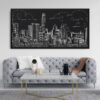 Framed Austin Texas Canvas Wall Art - Panorama - Living Room - Dark