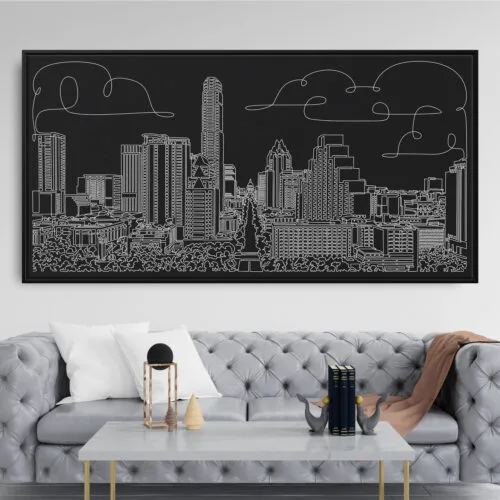 Framed Austin Texas Canvas Wall Art - Panorama - Main - Dark
