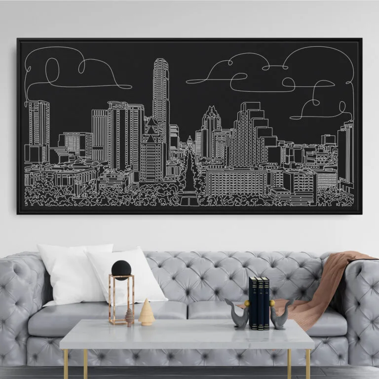 Framed Austin Texas Canvas Wall Art - Panorama - Main - Dark