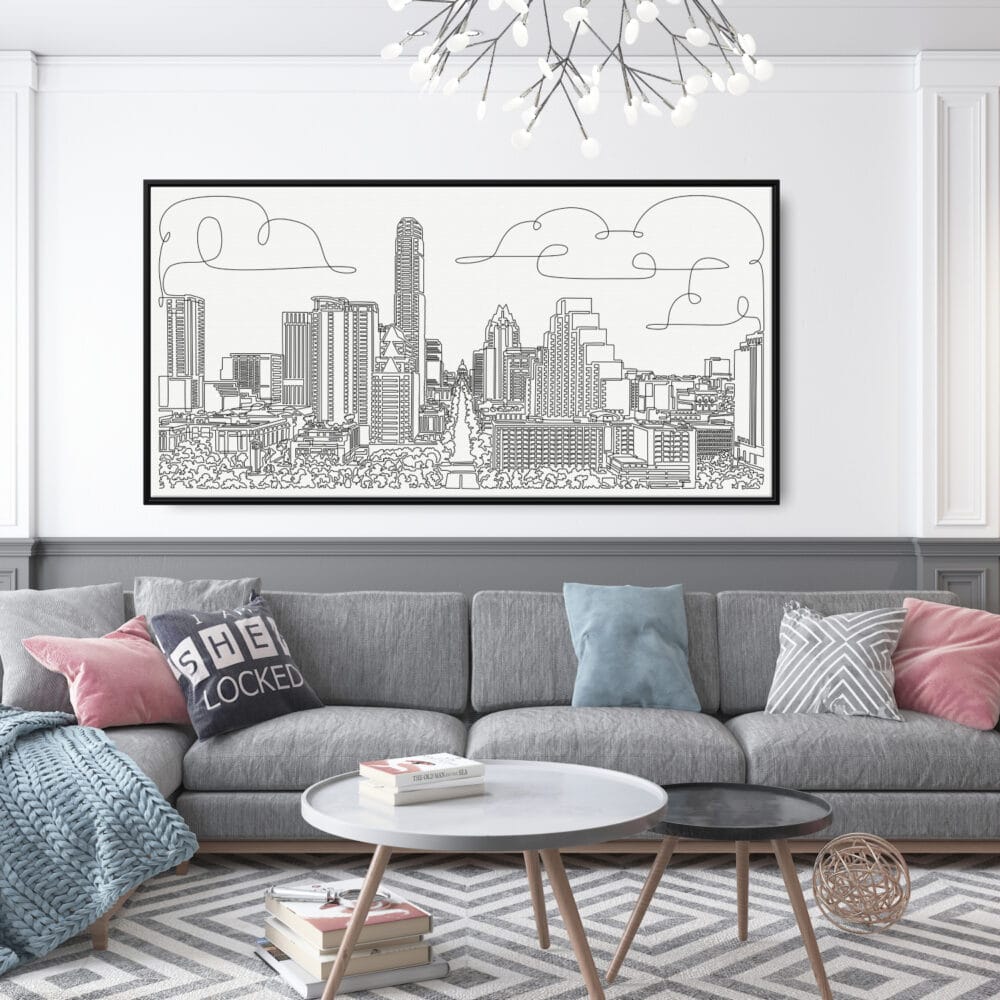 Framed Austin Texas Canvas Wall Art - Square - Living Room - Light Framed Austin Texas Canvas Wall Art - Square - Living Room - Light