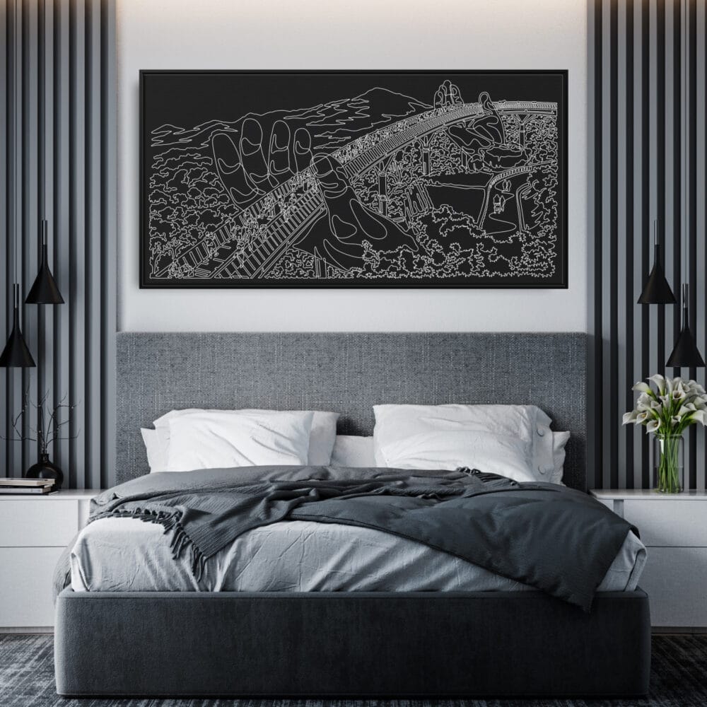 Framed Bana Hills Golden Bridge Canvas Wall Art - Pano - Hotel Room - Dark Framed Bana Hills Golden Bridge Canvas Wall Art - Pano - Hotel Room - Dark