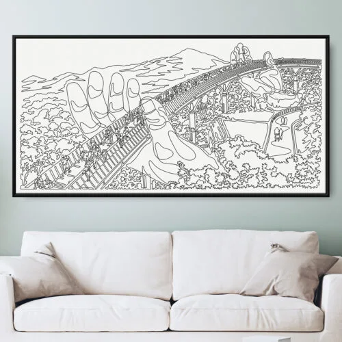 Framed Golden Bridge Da Nang Canvas Wall Art - Pano - Main - Light